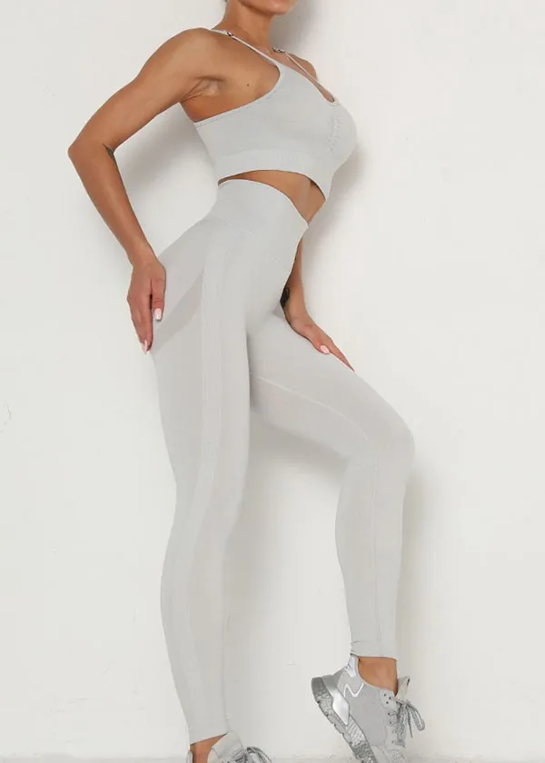 

Womens Two Piece Set Fashion Solid Color U-neck Vest Top And Tight-fitting Pleated Long Pants #40