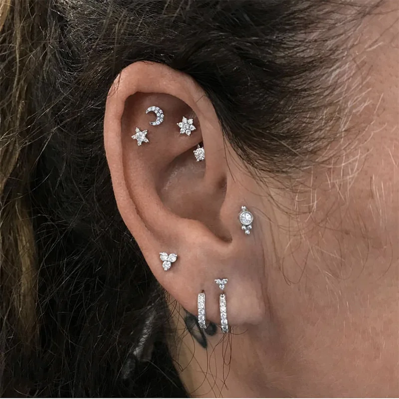 

Fashion Star Full Diamond Flower Earrings Set Women Korean Ear Jewelry
