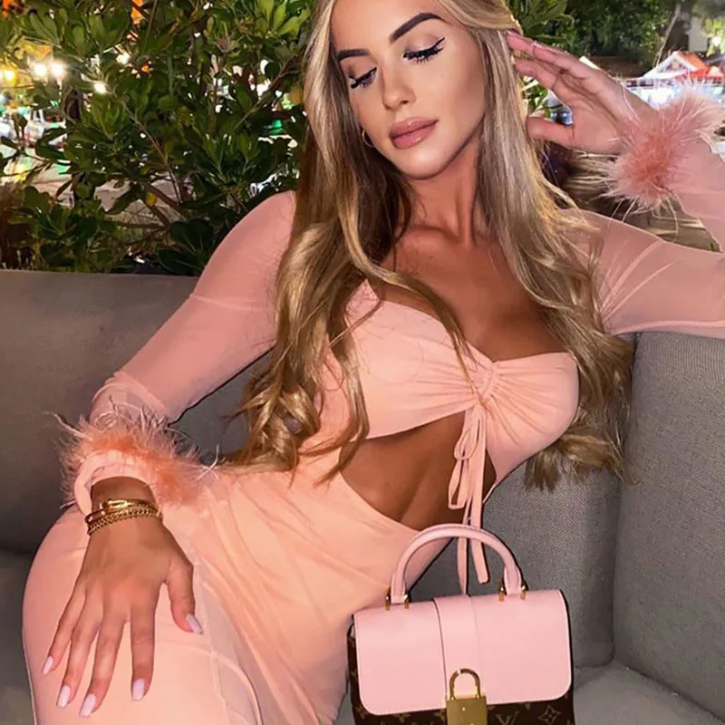 

Dresses For Women Summer 2020 Sexy Club Long Sleeve Mesh Backless See-Through Dress Christmas Party Dress