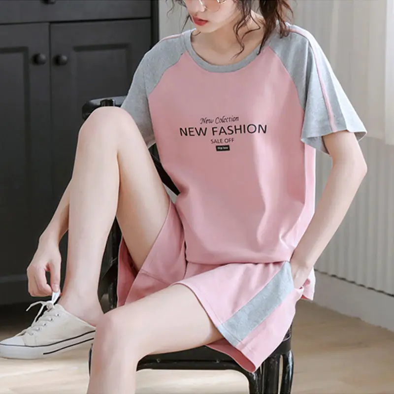 

Sportswear Women's Summer 2021 New Fashion Loose Korean Short Sleeve Shorts Two Piece Suit