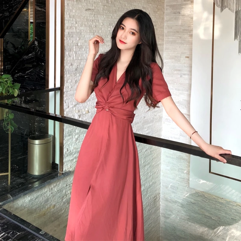 Платье JuneLove женское длинное с коротким рукавом винтажное ДРАПИРОВАННОЕ