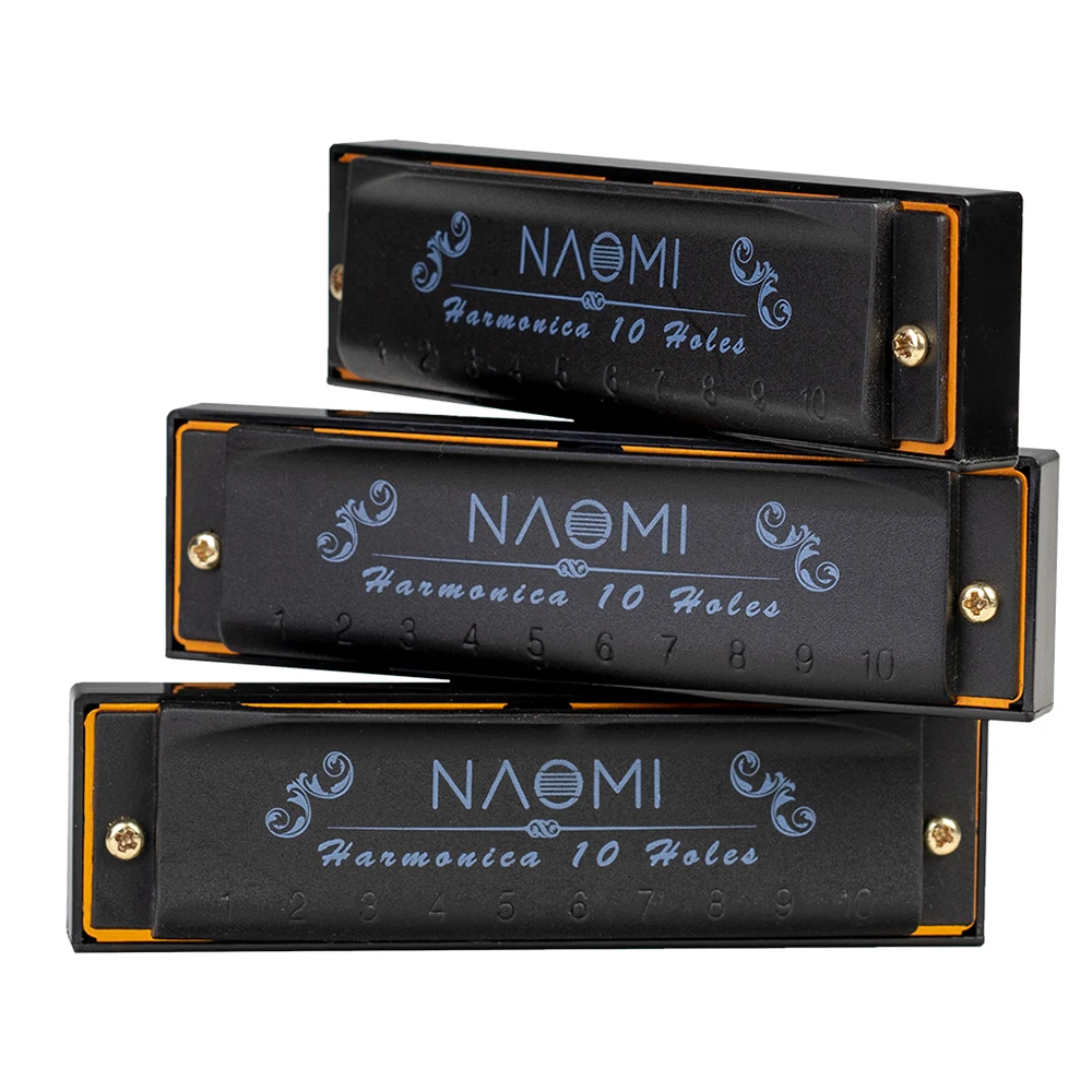 

NAOMI 3pcs Hoodoo Blues Harmonicas C, D, G Key Harmonica Set 10 Holes with Zippered Carrying Case