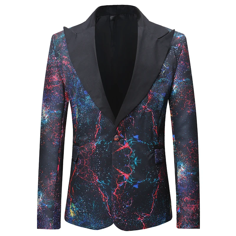 

YiMinpwp Print Blazer Jacket Men Tuxedos Groom Wedding Suits Costume Mariage Homme Shawl Lapel One Button Men Suit Seperate