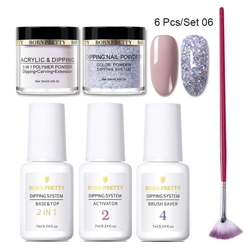 6PCS Set 6 BORN PRETTY База гель Топ натуральный сухой активатор защита Кистей Для Dip ногтей порошок системы Маникюр Dip ногтей силы набор - Цвет: 6PCS Set 6