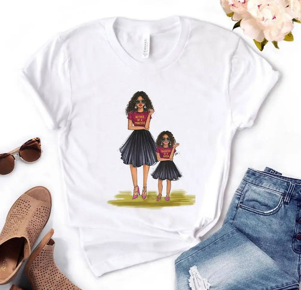

Mom And Daughter Queen And Princess Print Women tshirt Cotton Casual Funny t shirt Gift For Lady Yong Girl Top Tee PM-143