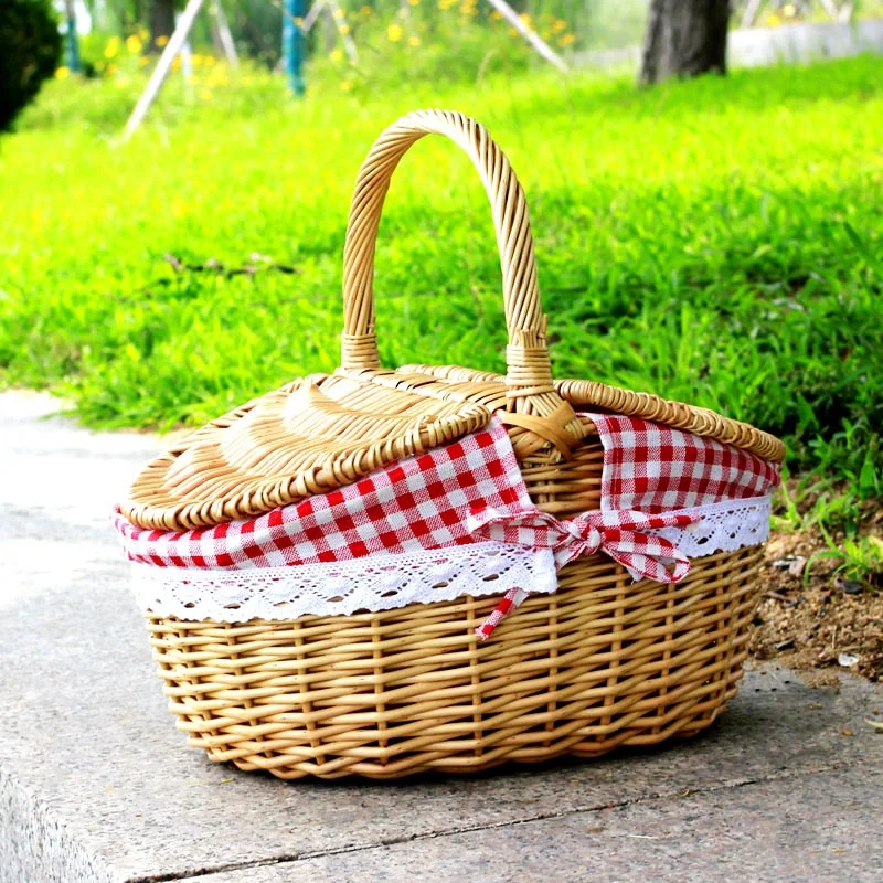 

Country Style Wicker Picnic Basket Hamper Lid Handle Liners Parties BBQs Packaging Bags Business Storage Organizer Smell Proof