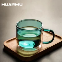 new 250ml double layer glass cup heat resistant transparent solid color office coffee tea whiskey wine mug with handle drinkware