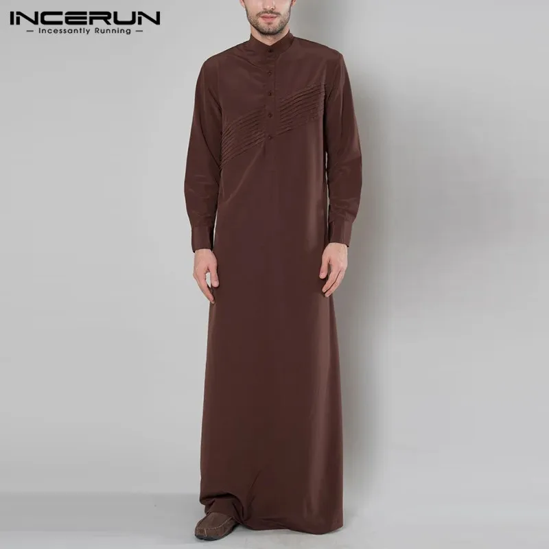 Винтажный мусульманский кафтан с пуговицами, мужской халат с длинным рукавом и воротником-стойкой, Ретро Халат, мужская одежда из Дубая S-5XL от AliExpress WW