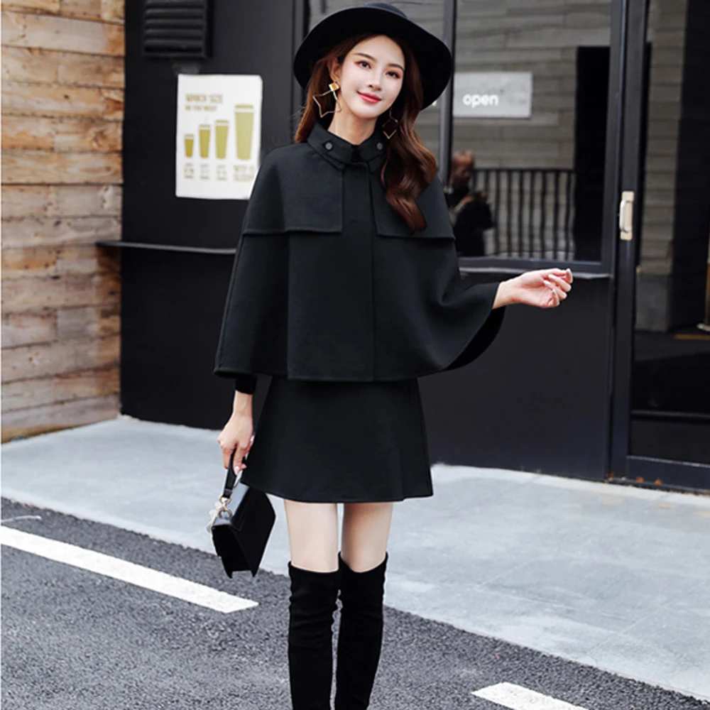 

Wool Red Cape Coat Women Suit Cashmere Autumn Short Fashion Spring Cape Temperament Korean Narzutka Damska Women Clothing DF50CP