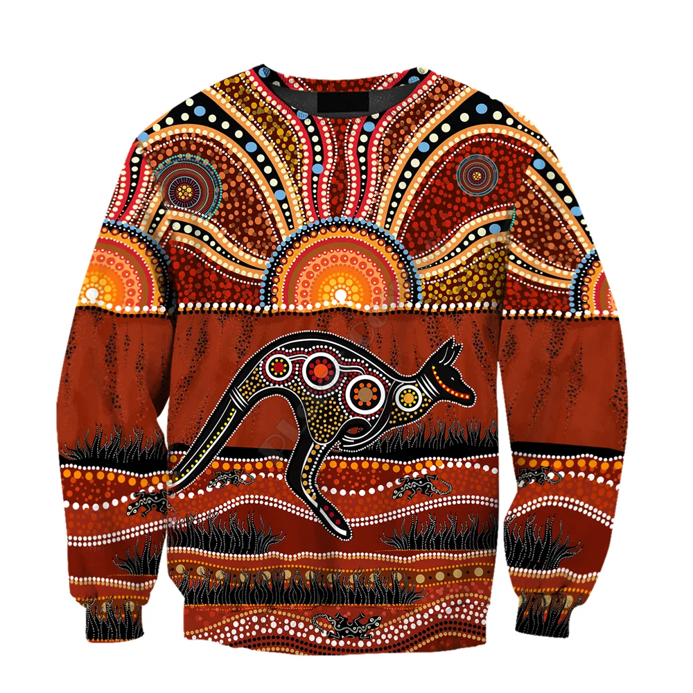 Aboriginal Australia Kangaroo running Lizard Art 3D printed Sweatshirt zipper