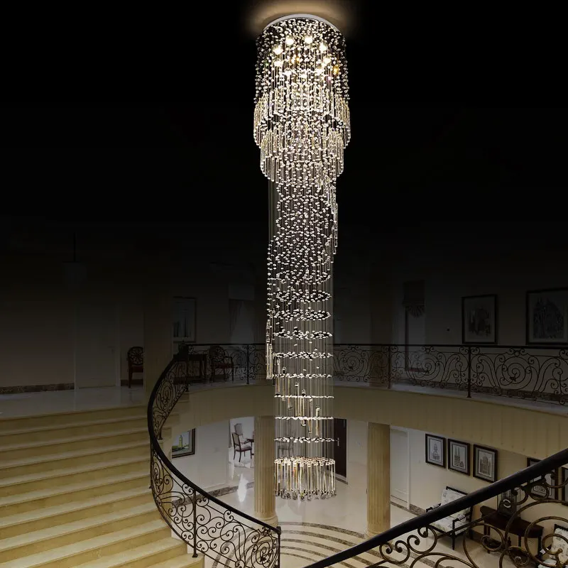 Длинная хрустальная люстра светодиодная лампа для лестницы подвесное освещение