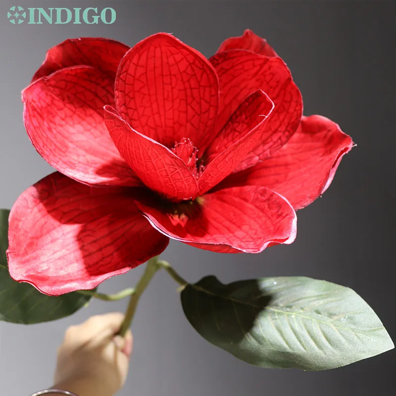 Koop Indigo-Groothandel 50 Stuks Magnolia Orchidee Grote Zijden Magnolia Decoratieve Kunstbloem Wedding Flower Party Event Spiegel Bloem