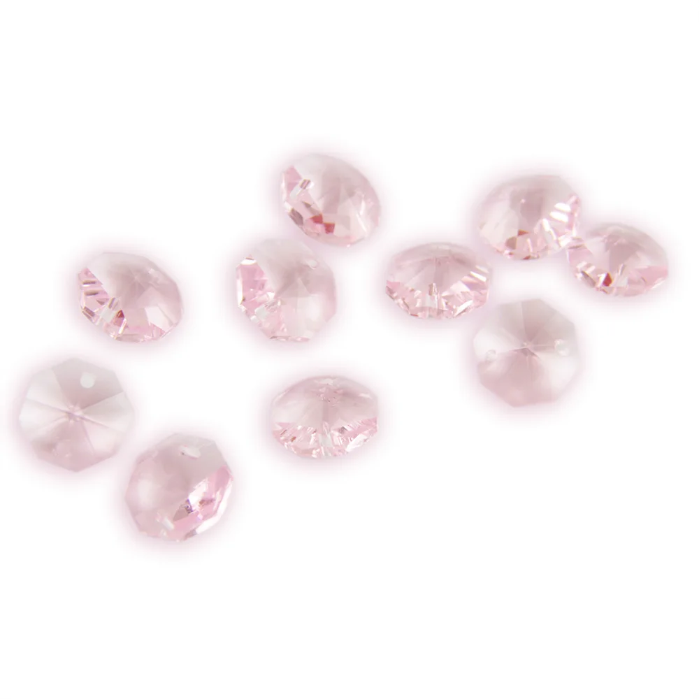 100pcs/1000pcs Pink 14mm 1 Hole/2 Holes Crystal Octagon Beads Glass Lamp Chandelier Suncatchers Parts For Sale
