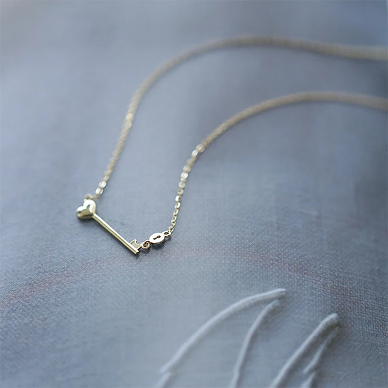

INZATT Real 925 Sterling Silver Key Choker 14k Gold Necklace For Women Minimalist Fine Jewelry Punk Accessories Drop Shipping