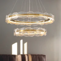 deyidn copper ceiling pendant lamp round chandelier water corrugated glass villa anti rust indoor light for living dining room