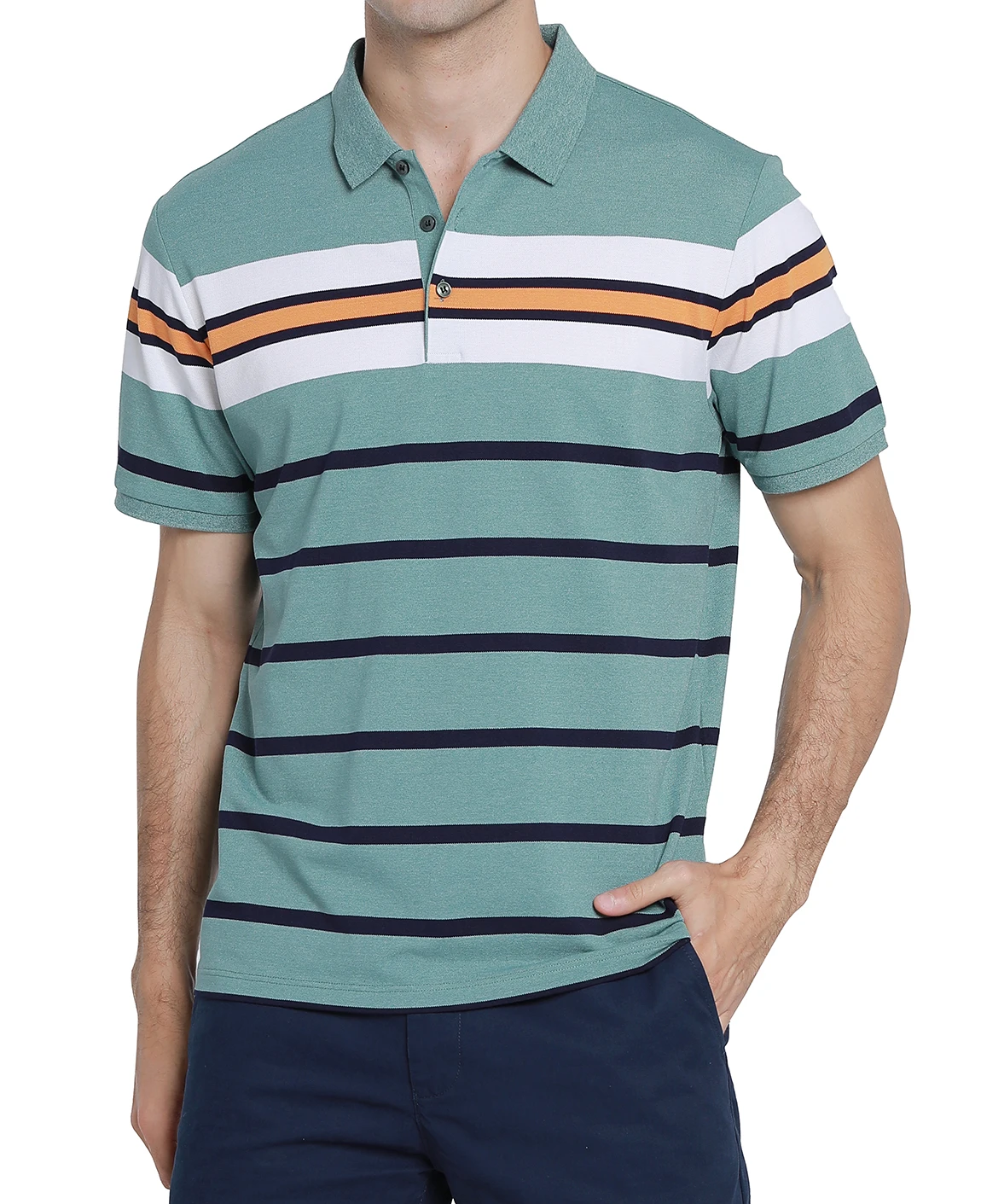 

DRONKON 2021 Hot Sale Men Green Business Striped Short Sleeve Lapel Polo Shirts Male Comfortable Casual Fashion Slim Fit Polos