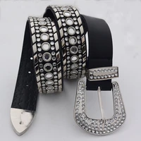 elegant square beads rivet belt for women men punk rock with pin buckle studded belt for dress jeans ceinture femme dropshipping