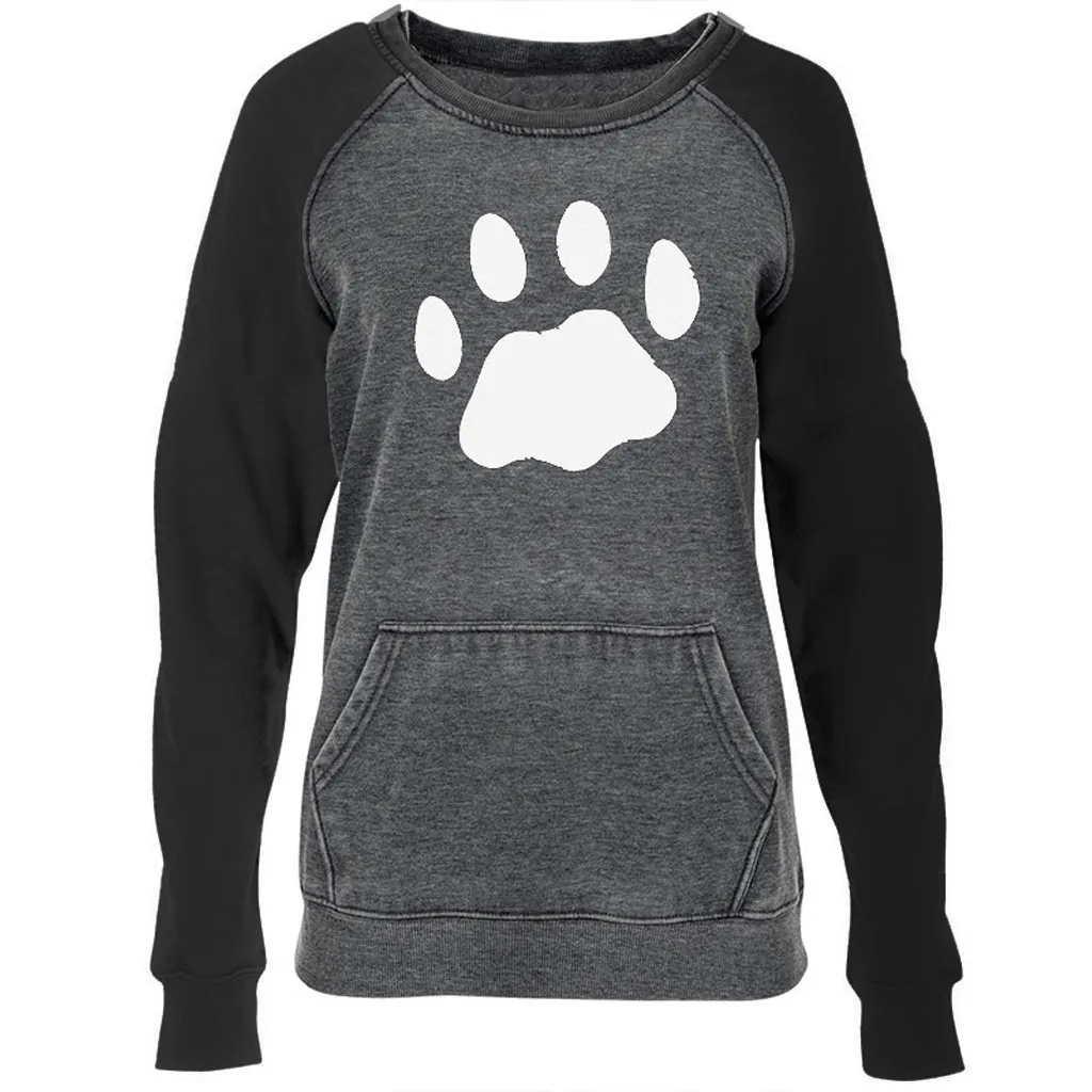 Свободный Страус Модный женский милый кот отпечаток когтя карман длинный рукав