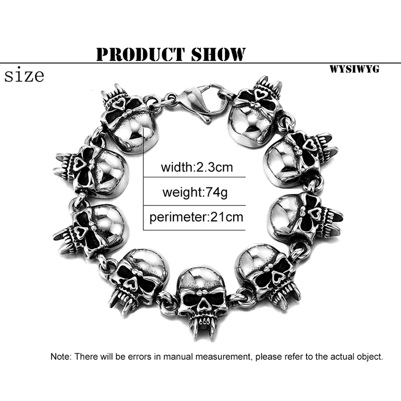 

Trend Fashion Skull Titanium Steel Bracelet European and American Trendy Retro Bracelet personality Men Punk Old ghost Bracelet