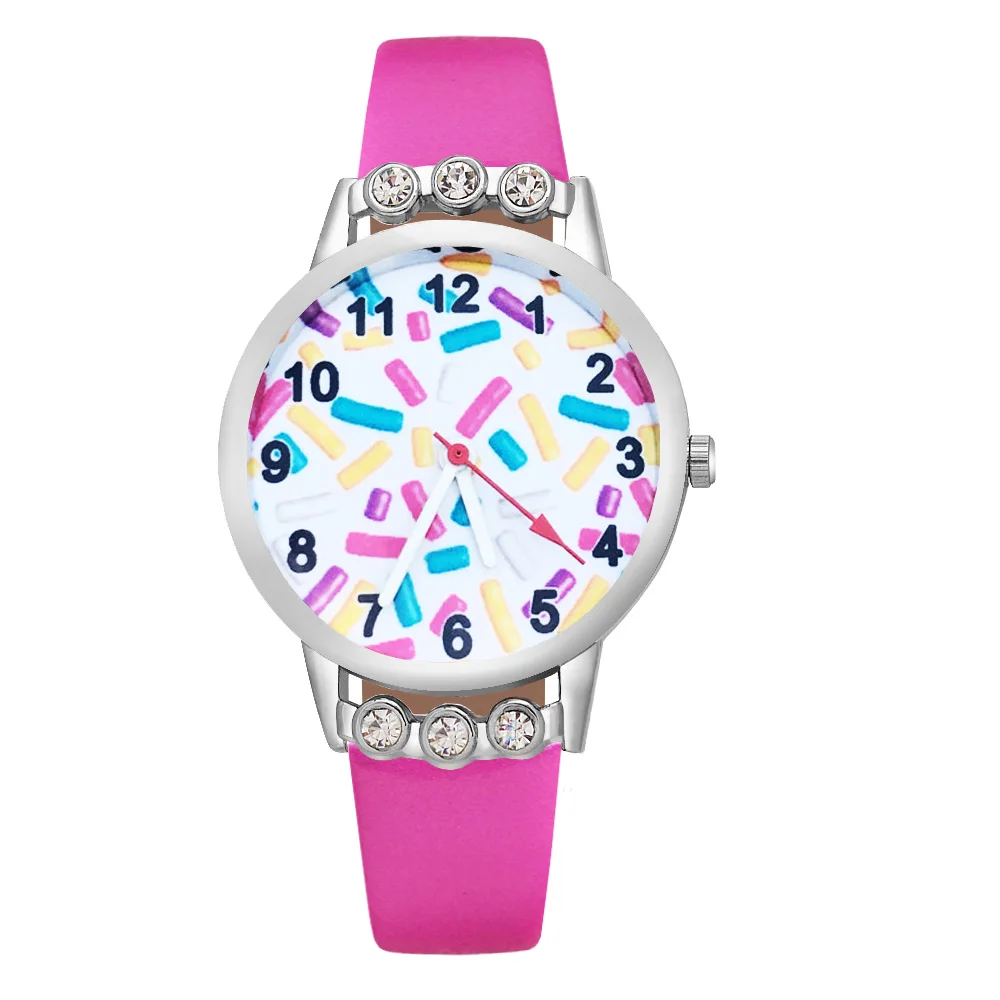 

Children's Cute Cartoon Crystal Style Student Girl Kids Leather Strap Quartz Wrist Watches JG14