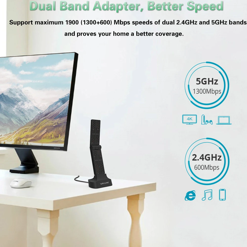 Wavlink AC1900 двухдиапазонный USB 3,0 адаптер 5 ГГц 1900 Мбит/с Wifi Антенна Dongle 2,4G 802.11AC Wi-Fi приемник беспроводной сетевой адаптер
