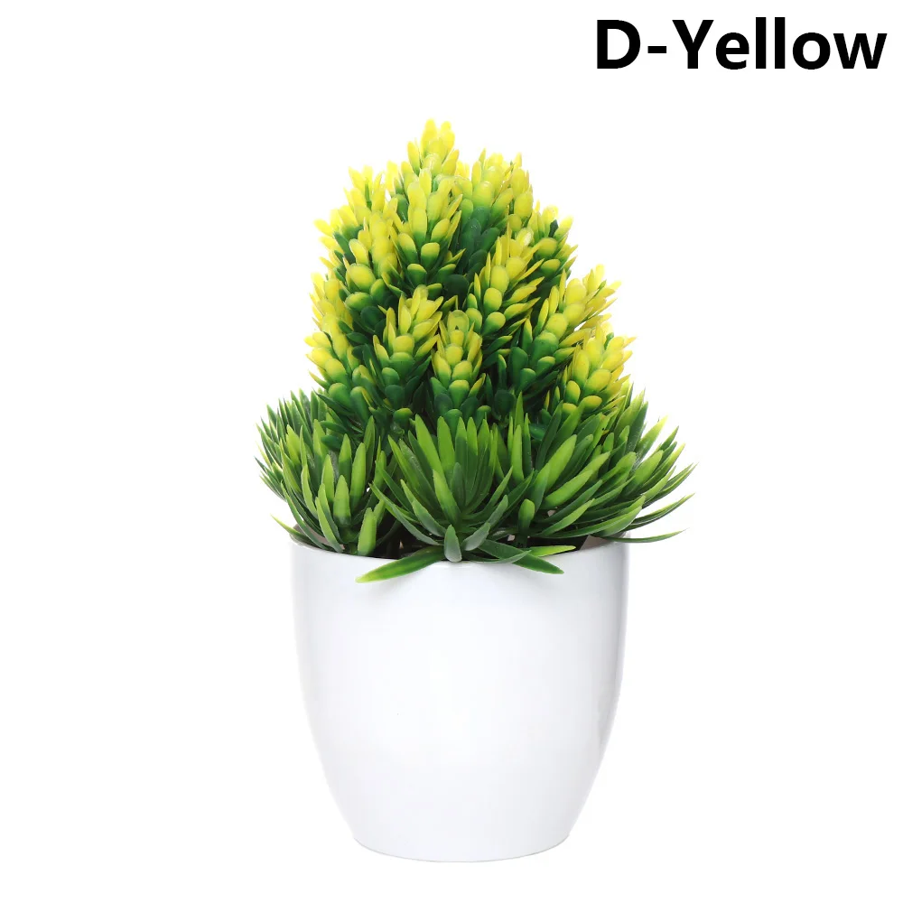 D-Yellow 1 комплект искусственный пластиковый бонсай заменитель пены в горшке реалистичные растения Настольный орнамент топиарная сосновая дерево украшение для дома ремесла - Цвет: D-Yellow