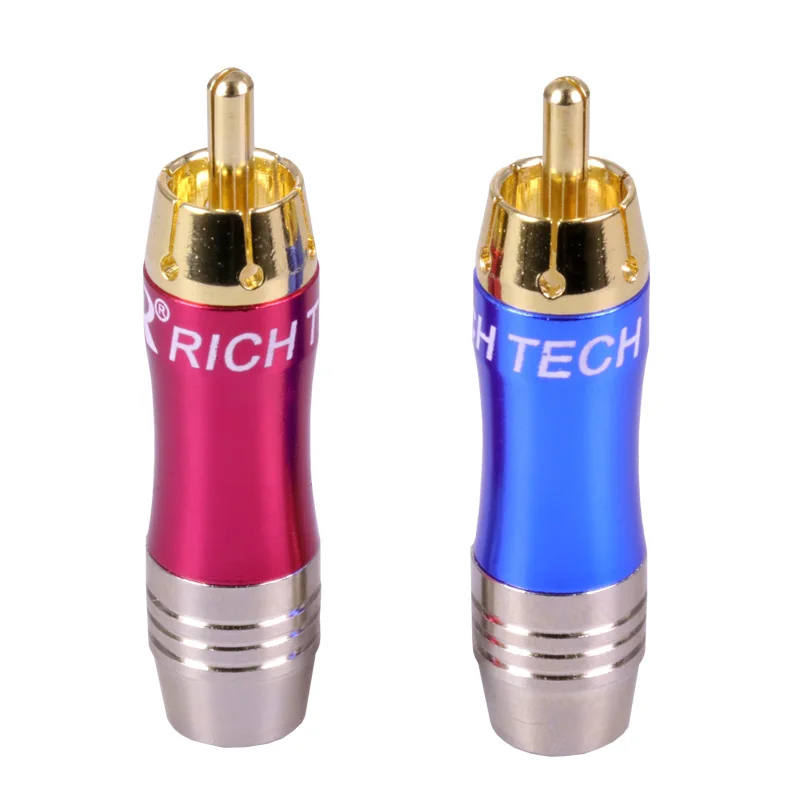 

100pcs Gold plated audio adapter RCA Connector Wire male Plug blue&red pigtail speaker plug for 8MM Cable