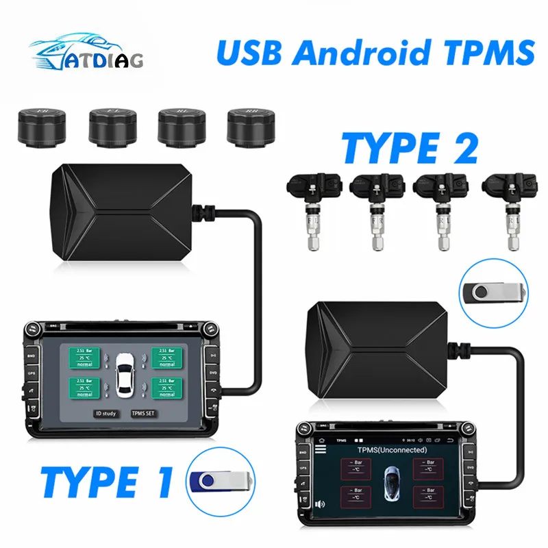 4 внешних/внутренних датчика USB Android TPMS автомобильная система контроля давления в шинах дисплей навигационная сигнализация давления в шинах 0-116Psi