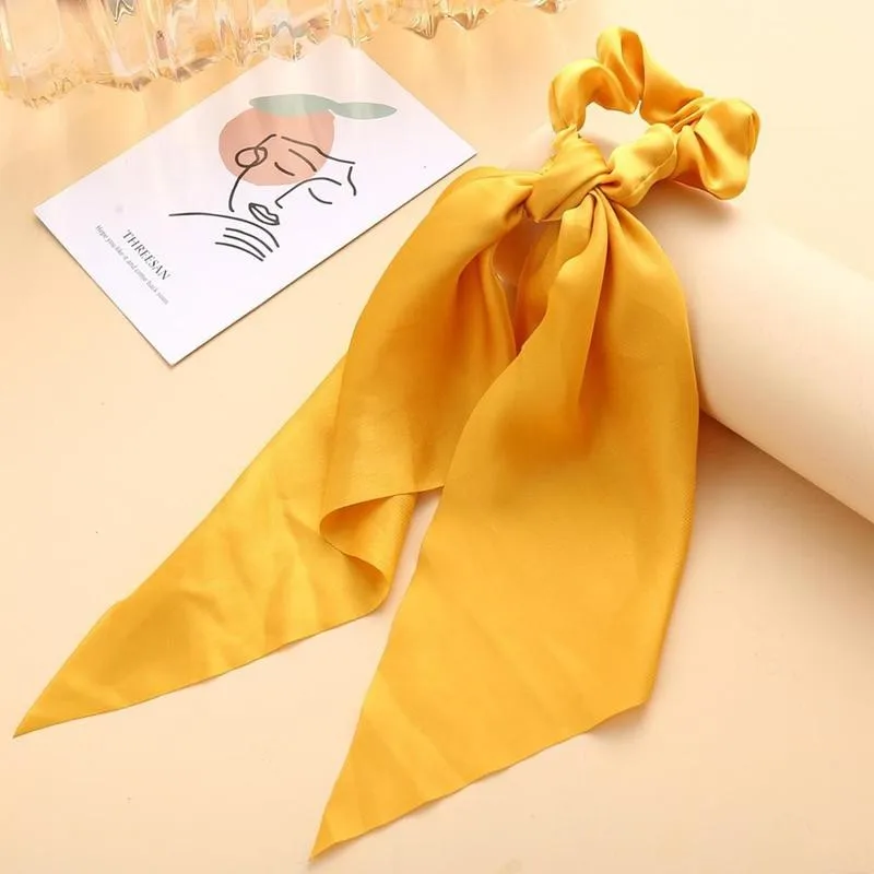 

New Fashion Color Scrunchies Long Hair Ribbon For Women Ponytail Hair Scarf Accessories Sweet Bands Hair Elastic L9W3