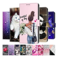 butterfly leather flip cover for motorola g10 g20 g30 g9 play e7 plus wallet card holder stand for iphone 13 pro max book cover