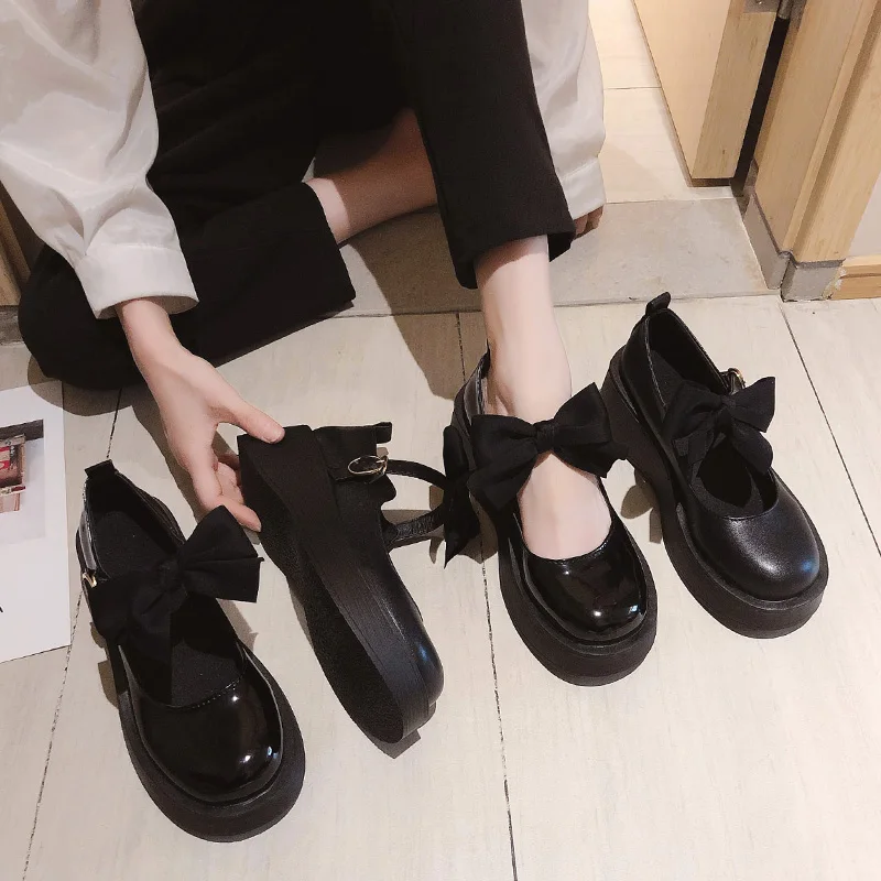 

Retro Woman Shoes Casual Female Sneakers Bow-Knot Clogs Platform All-Match Round Toe Autumn Oxfords Flats British Style Butterfl