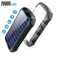 26800mah solar power bank portable charger external battery powerbank with camping light for iphone 12 ipad macbook phone tablet