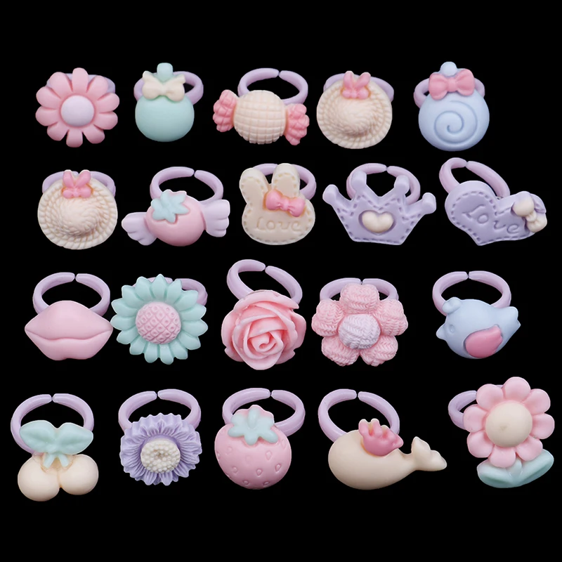 

20pcs Diy Craft Toys Love Kids Cute Sweet Rings Design Flower Animal Fashion Accessories Beautiful Girls Gifts Finger Rings