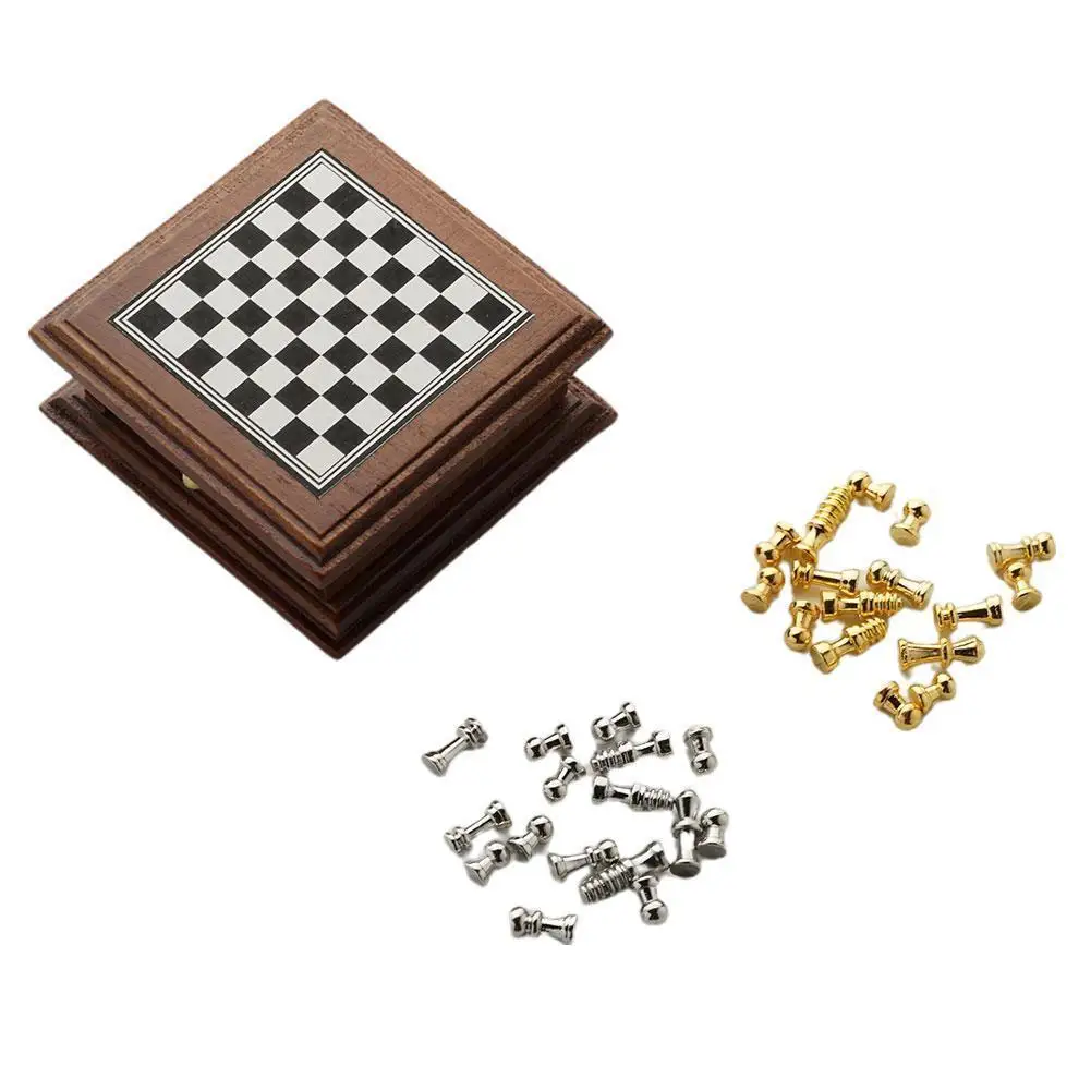 

1:12 куклы для кукольного домика дом/ob11/мини украшения Гостиная доска коробка для хранения] шахматы [коричневый B4F3