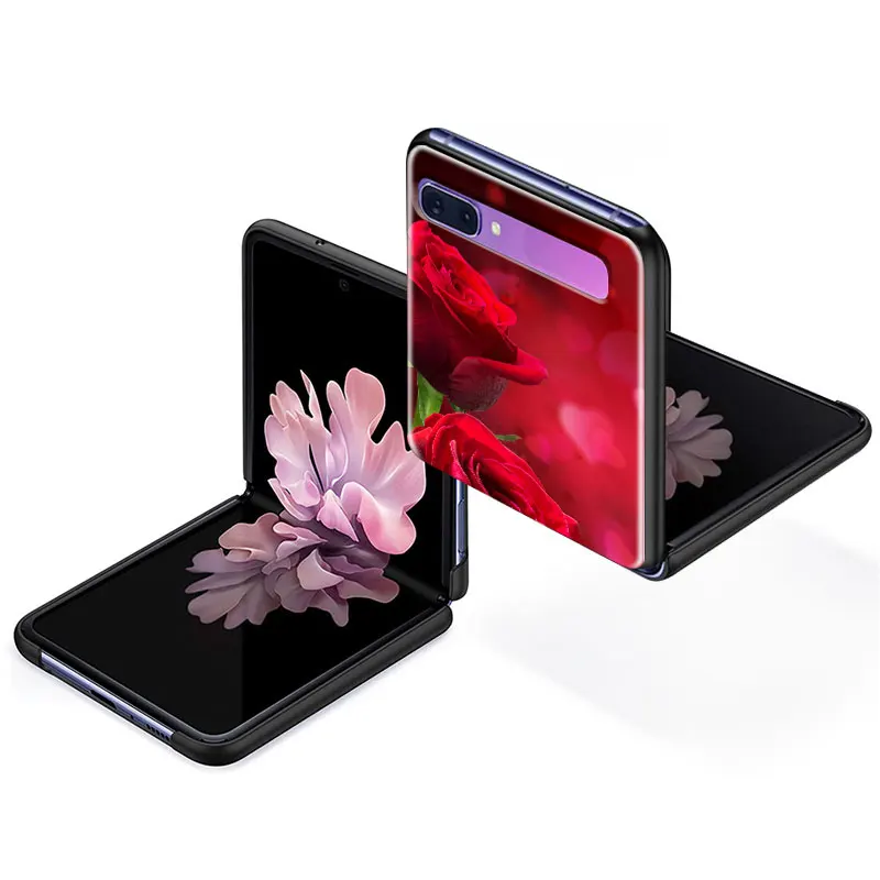 

Phone Case for Samsung Galaxy Z Flip 5G Black Hard Fold Anti Fall Capas Matte Casos Mobile Cover Sac Red Rose