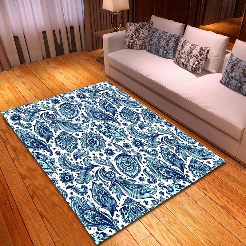 

National Style Flower Grid Rug and Carpet Parlor Mat Bedroom Area Rugs Home Decorative Soft Flannel Sofa Living Room Carpets