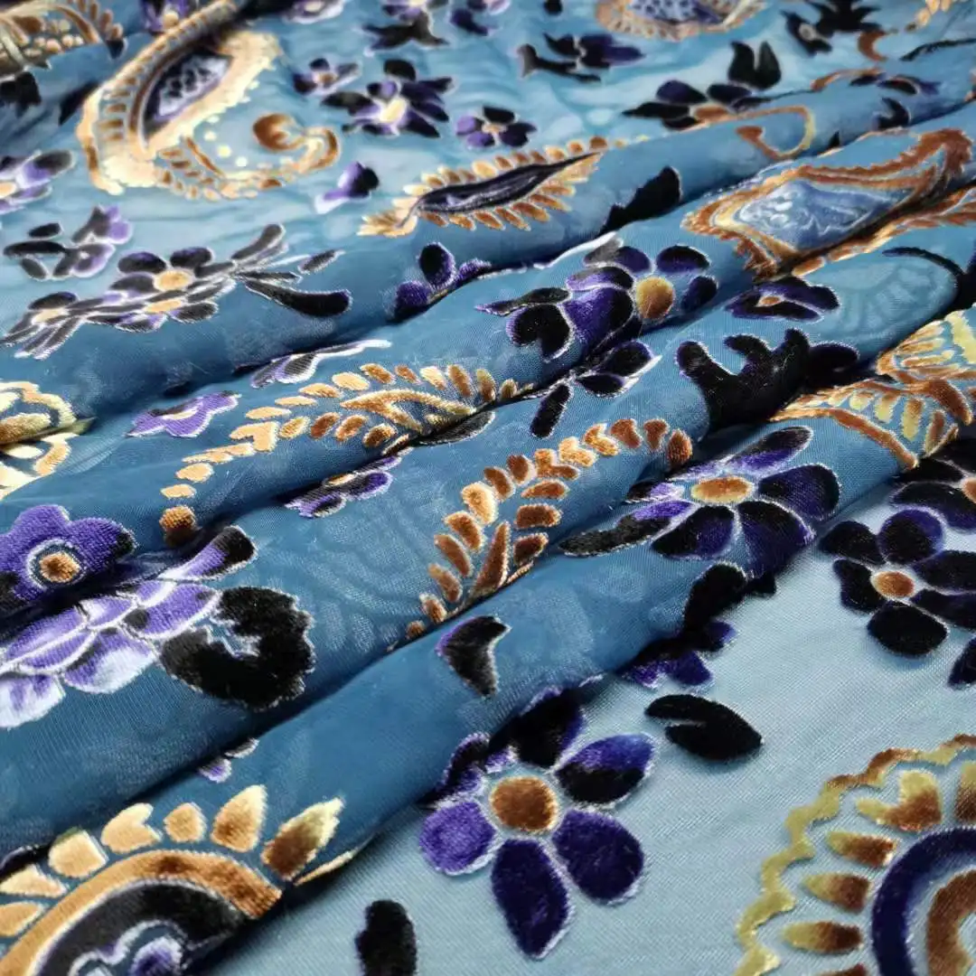 Платье флокированные DIY вискозная ткань бархата 114 см Ширина с цветочным принтом