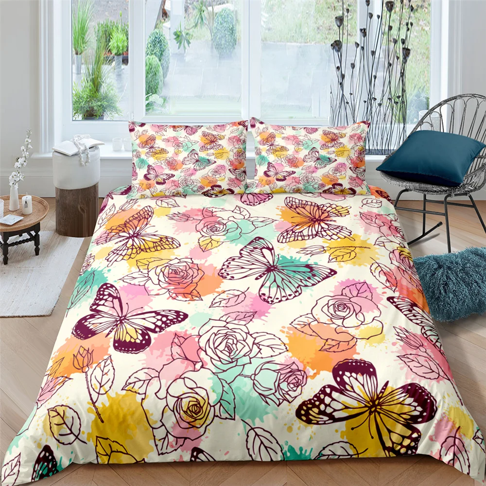 

Modern Butterfly 3D Reactive Printed Duvet Cover Pillowcase Animals Bedding Set Home Textiles Teens 150 Double Quilt Cover Sets