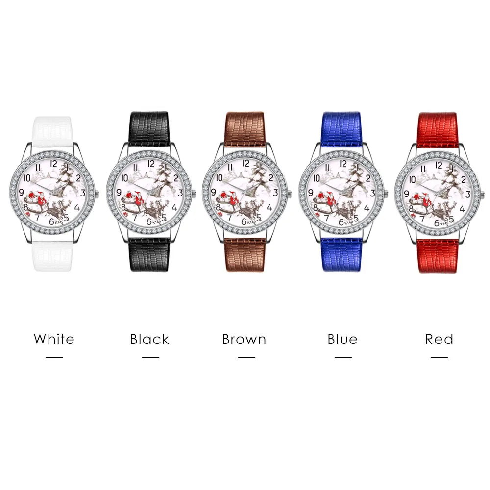 

Christmas Gift Printed Wristwatch Women Dial Belt Inlaid With Diamond Digital Scale Watch Women's Christmas Quartz Clock A80