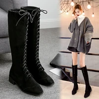 sexy knee length womens warm martin boots black apricot suede zipper platform winter boots ladies lace up fashion womens shoes