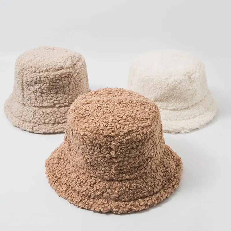 

2021 New Hats for Women Autumn Winter Bucket Hats Lamb Plush Soft Warm Fisherman Hat Panama Casual Caps Lady Flat Korean Style