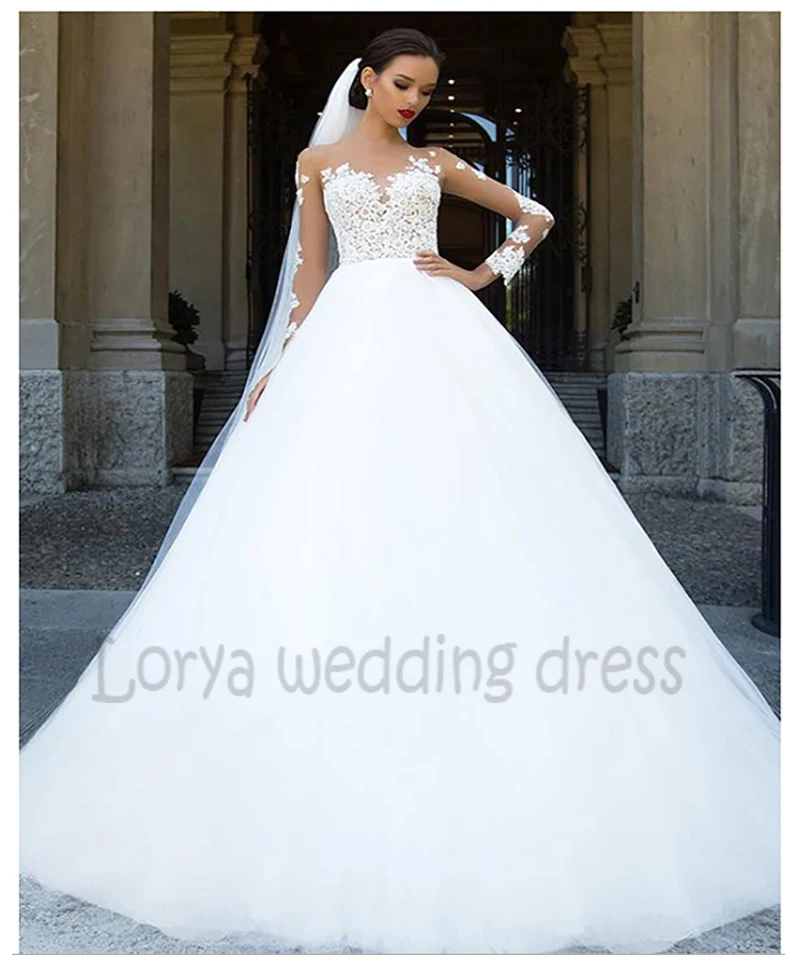 

Boho A Line Wedding Dress Lace Appliques Long Sleeves Jewel Neck Buttons Vestido De Novia Elegant Chiffon Sweep Train Bride Gown