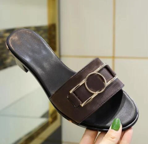 

BONJEAN Summer Metal Buckle Shoes Open Toe Leather High Heel Slippers Sexy Women Thick Heels Slides