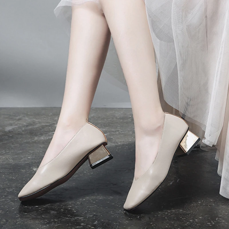 MAIERNISI Classic Women Shoes Pointed Toe Pumps Dress Thick High Heels Boat Wedding Daily Plus Size 33-42 | Обувь