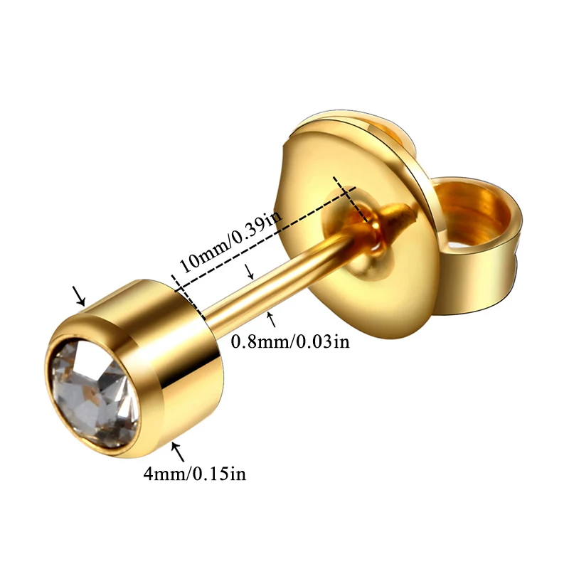 Серьги гвоздики из нержавеющей стали с круглыми кристаллами 2 мм|Серьги-гвоздики|