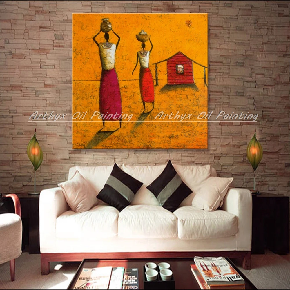 Arthyx Hand Painted Modern Abstract Oil Paintings On Canvas African Women People Picture For Living Room Decoration Unframed Set | Дом и сад