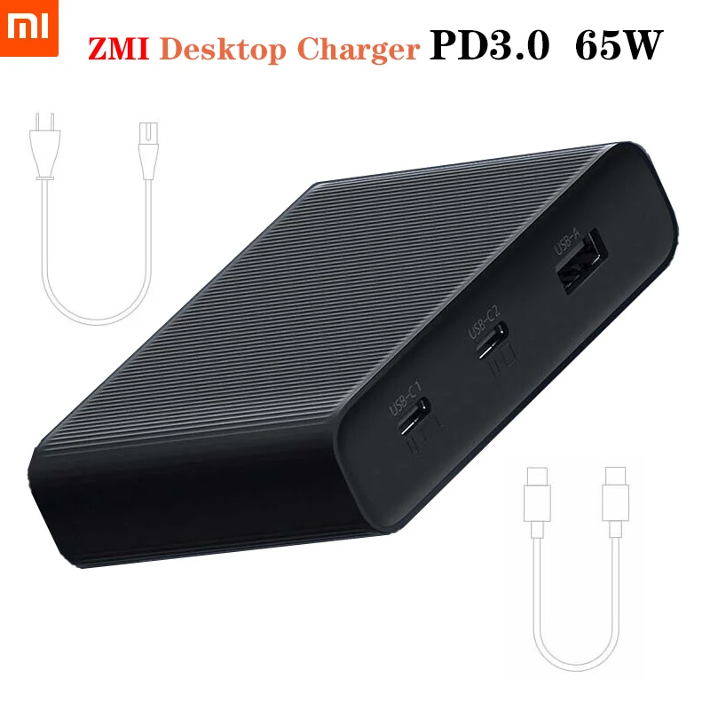 Оригинальное офисное настольное зарядное устройство Xiaomi ZMI 65 Вт PD3.0 3 порта USB 2C1A