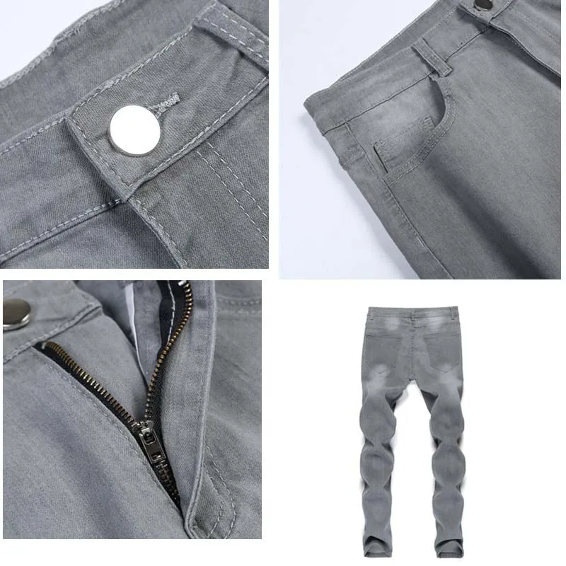

Men's jeans Skinny Jeans Ripped Stretch Denim Pants Solid Grey Jogging pants MAN Elastic Waist Patchwork Jogging Denim Trousers