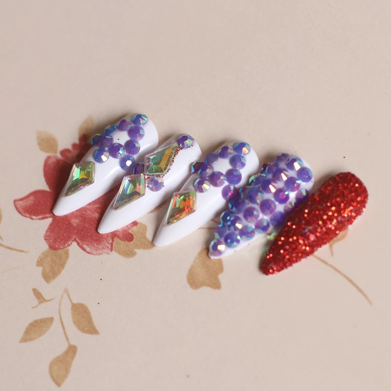 Накладные ногти JW 24 шт. Модные ручной работы со стразами бриллиантов длинные