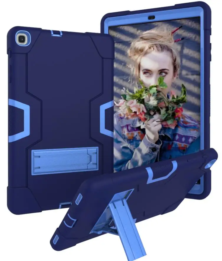 dark blue blue Чехол для Samsung Galaxy Tab A 10,1 SM-T510 T515, детский безопасный сверхмощный силиконовый Жесткий противоударный Броня Гибридный чехол-подставка+ ручка - Цвет: dark blue blue